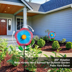Garden Wind Spinners & Metal Wind Sculptures - Outdoor Windmill Decor with Vibrant Red & Blue, Yard Art for Patio Lawn Garden Ornament, Dynamic Wind Spinner Sculpture for Landscape Decor