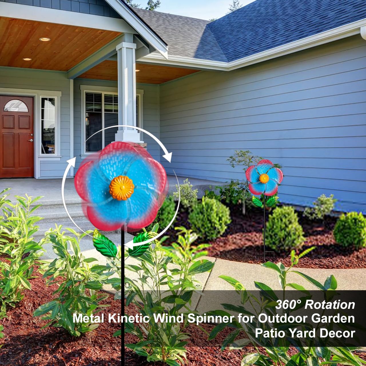 Garden Wind Spinners & Metal Wind Sculptures - Outdoor Windmill Decor with Vibrant Red & Blue, Yard Art for Patio Lawn Garden Ornament, Dynamic Wind Spinner Sculpture for Landscape Decor