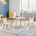 3 Pieces Multi-Activity Round Tables,Wood Table and Chairs Set,Study Dining Reading Table Set,Wooden Modern Activity Tables,with Bear & Bunny Seat Back,for Living Room, Bedroom, Playroom (White)