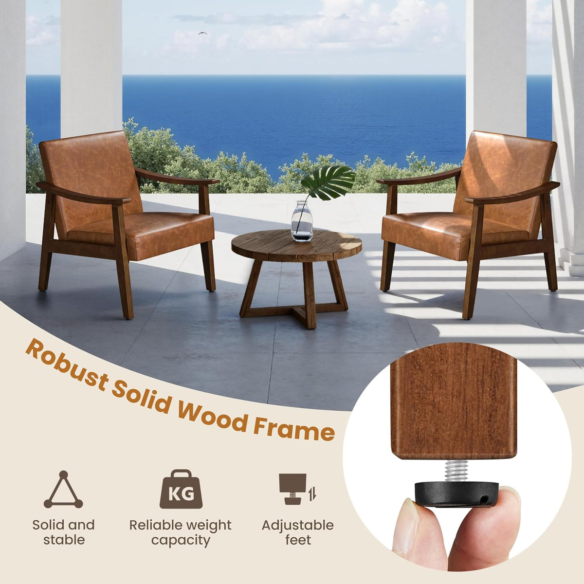 Yaheetech Accent Chair, Mid-Century Armchair with High Back Brown | Faux Leather Chair with Solid Wood Legs, Cozy Reading Leisure Chair for Living Room, Bedroom, Waiting Room