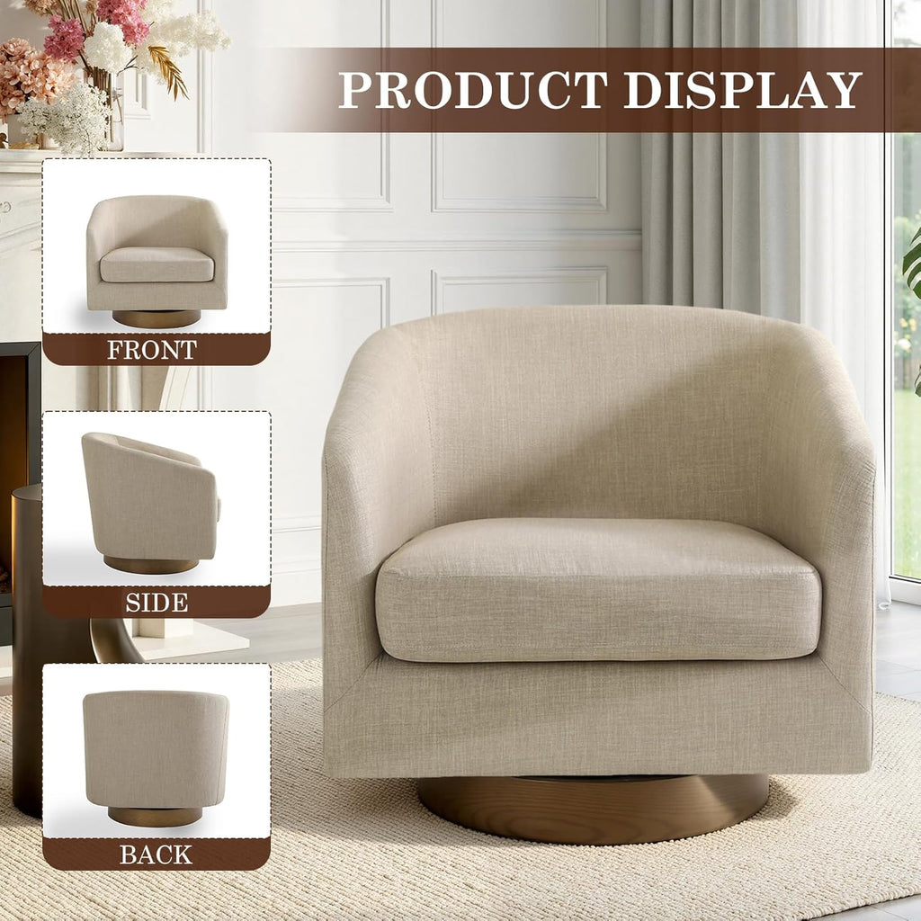 Swivel Barrel Accent Chairs Set of 2, Fabric Upholstered Armchair for Living Room, Comfy Bedroom Reading Seat, Light Brown