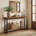Solid Wood Live-Edge Console Table for Entryway, Farmhouse 63-Inch Narrow Long Sofa Table Behind Couch with Unique Shape, Heavy-Duty Metal Legs, Ideal for Foyer, Entrance, Living Room