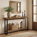 Solid Wood Live-Edge Console Table for Entryway, Farmhouse 63-Inch Narrow Long Sofa Table Behind Couch with Unique Shape, Heavy-Duty Metal Legs, Ideal for Foyer, Entrance, Living Room