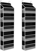2 Pack Over The Door Organizer, Hanging Storage Organizer with Clear Window, 40lb Ultra Sturdy Large Capacity Room Organizer for Pantry Laundry Bathroom Nursery Closet (Black)