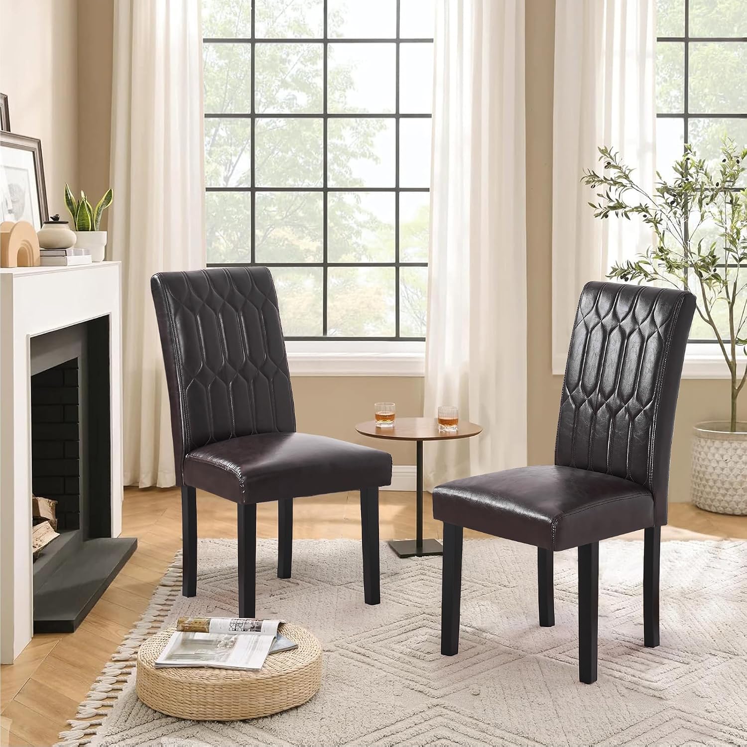 VECELO Upholstered Dining Chairs Set of 6, Modern PU Leather Accent Parsons, Solid Wood Legs w/Rubber Footpads, for Living Room Kitchen, Coffee