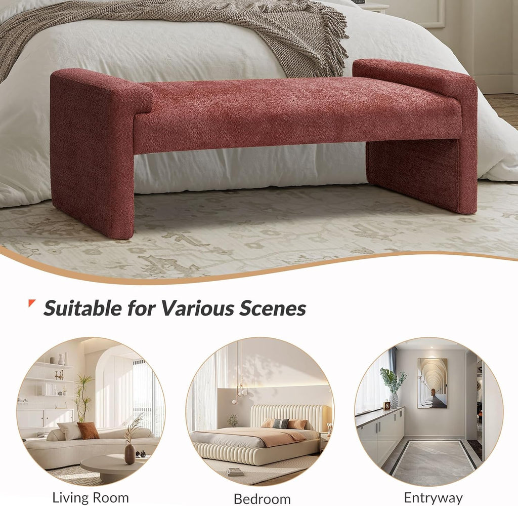 58.5" End of Bed Bedroom Bench, Elegant Fabric Upholstered Footstool for Dining Room & Entryway, Sturdy Legs with Floor Pads Footrest Ottoman, Rosewood
