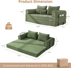 4-in-1 Folding Convertible Sofa Bed, 78 Inch Oversized Corduroy Loveseat Sleeper with Pull Out Bed, Futon Couch for Living Room Bedroom, No Assembly Needed, Olive Green