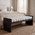 Virubi 62.8" Modern Chenille Upholstered End Bed Bench with Rolled Cushions, Rubberwood Frame Ottoman Bench, Oversized Entryway Shoe Bench for Bedroom Living Room Dining (Black, 62.8")