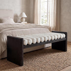 Virubi 62.8" Modern Chenille Upholstered End Bed Bench with Rolled Cushions, Rubberwood Frame Ottoman Bench, Oversized Entryway Shoe Bench for Bedroom Living Room Dining (Black, 62.8")