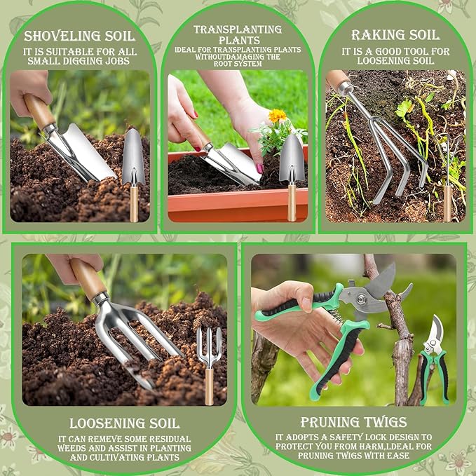Gardening Tools Set, 11 Piece Garden Hand Tools, Garden Tools Set with Rust-Proof,Fashion and Durable Garden Tools Organizer Handbag Perfect Gardening Gifts for Mothers Day & Outdoor (Purple)