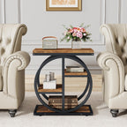 End Tables for Living Room, 4-Tier Narrow Side Table with Storage Space, Wood Slim Sofa Side Table with Geometric Metal Frame, Industrial Skinny Nightstand and Bedside Table, Rustic Brown