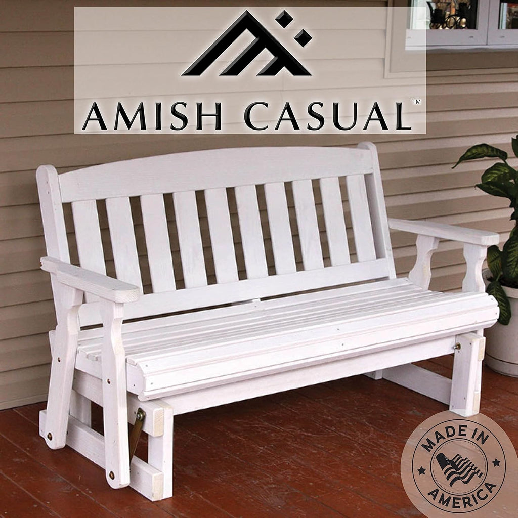 Amish Casual Heavy Duty 800 Lb Mission Pressure Treated Porch Glider (4 Foot, Semi-Solid White Stain)