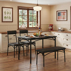 GarveeHome Dining Table Set for 4, Kitchen Table with Upholstered Chairs and Bench, Wood Rectangular Dining Table and Chairs Set for Small Space, Apartment, Dinner, Rustic Black
