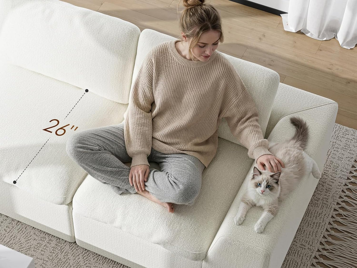 113” Cloud Couch 丨 Modular Sectional Couches for Living Room 丨 L Shaped Couch with Nice Back Support 4 Seater Warm White Chenille