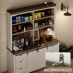 Sweet Memory 78.8" H Farmhouse Kitchen Hutch Cabinet with 3-Tier Open Shelves, Storage Pantry Cabinet with Wide Countertop, 6 Drawers and Barn Door Buffet Pantry with Storage for Dining/Living Room