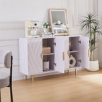 Sideboard Buffet Cabinets with Storage, Accent Storage Cabinets with Fluted Doors, Gold Metal Handle and Legs, Wood Console Table Credenza for Living Room, Entryway, White