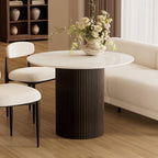 Morden Fort 42 Inch Round Dining Table for 4, Modern Marble Dining Table with Fluted Solid Wood Base for Kitchen, Dining Room and Apartment