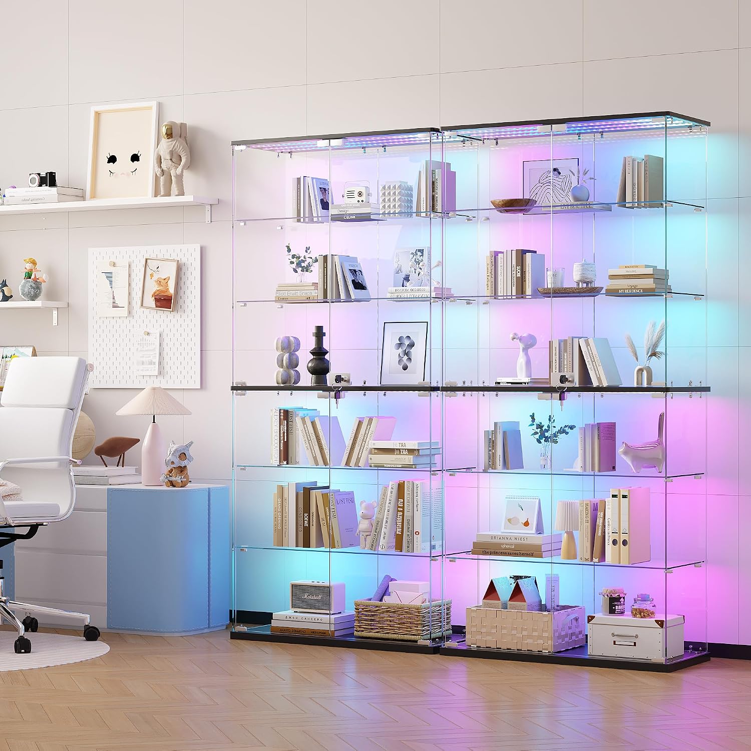Dystler 6-Tier Glass Display Cabinet, RGB LED Lights for Collectibles