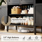 ONBRILL 71" Tall Wooden Arched Cabinet, 5-Tier Arched Kitchen Pantry Cabinet with Doors & Shelves, Farmhouse Kitchen Arch Cabinets with Adjustable Feet, Wooden Pantry Storage for Dining Room(Black)