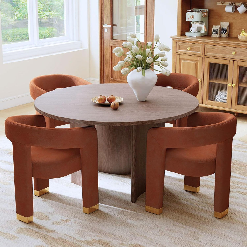 Hyfirm Barrel Dining Chairs Set of 4, Velvet Upholstered Armchairs with Open-Back, Solid Wood Frame, Gold Metal-Trimmed Legs, Pre-Assembled Side Chairs for Kitchen/Dining Room/Living Room, Orange