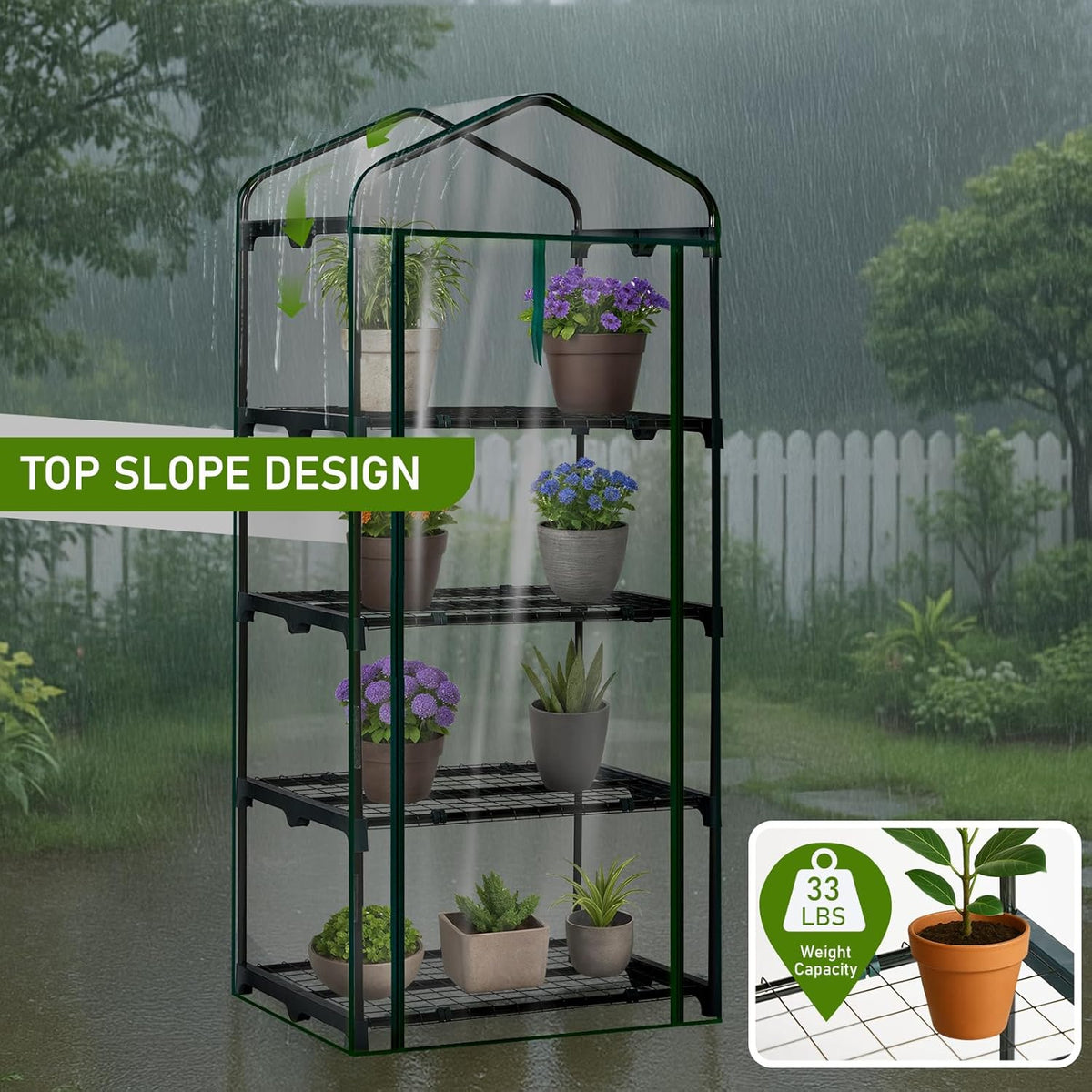 Outvita Mini Greenhouse, Small PVC Plant Green House with 4 Tiers Rack, Shelf Clips, Roll-up Zipper Door, Gardening Supplies for Indoor Outdoor Seedling Frost Protection, 27"x19.6"x63" Transparent