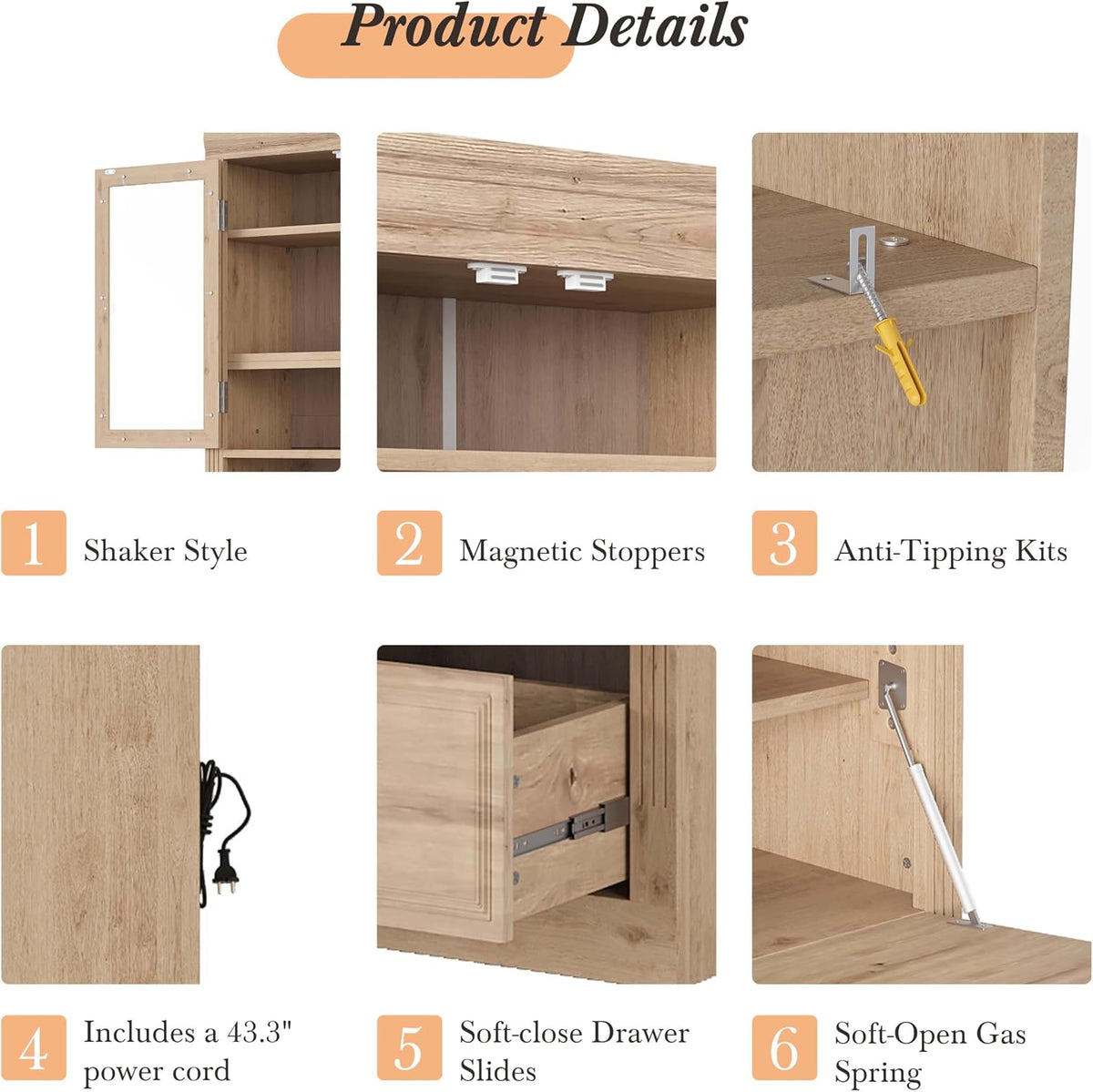78” Kitchen Cabinet Pantry, Food Storage Cabinet with 3 Drawers, Adjustable Shelves & Power Outlet, Food Pantry for Kitchen Dining Room, Easy Assembly (Natural)