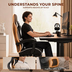 Dowinx Gaming Chair with Footrest, Ergonomic Office Chair, Black White | PU leather over high-density foam with lumbar support; steel frame holds 300 lbs; built for WFH, study, and napping
