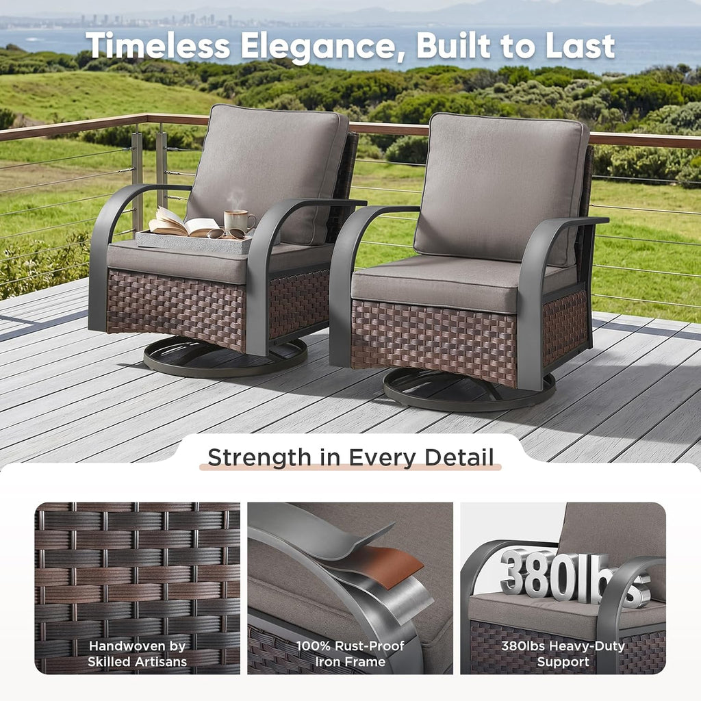 Belord Outdoor Swivel Rocker Patio Chairs of 2, Patio Conversation Glider Set with Wide Metal Armrests, Handwoven Rattan Bistro Set for Backyard, Garden, Luxury Patio Furniture for Indoor (Grey)