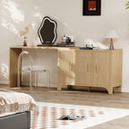 Mid Century Modern Fluted Buffet Cabinet with Storage, Accent Sideboard and Credenza Storage Cabinet with Doors, Wood Coffee Bar Console for Kitchen, Living Room (Oak, 47" 3-Door)