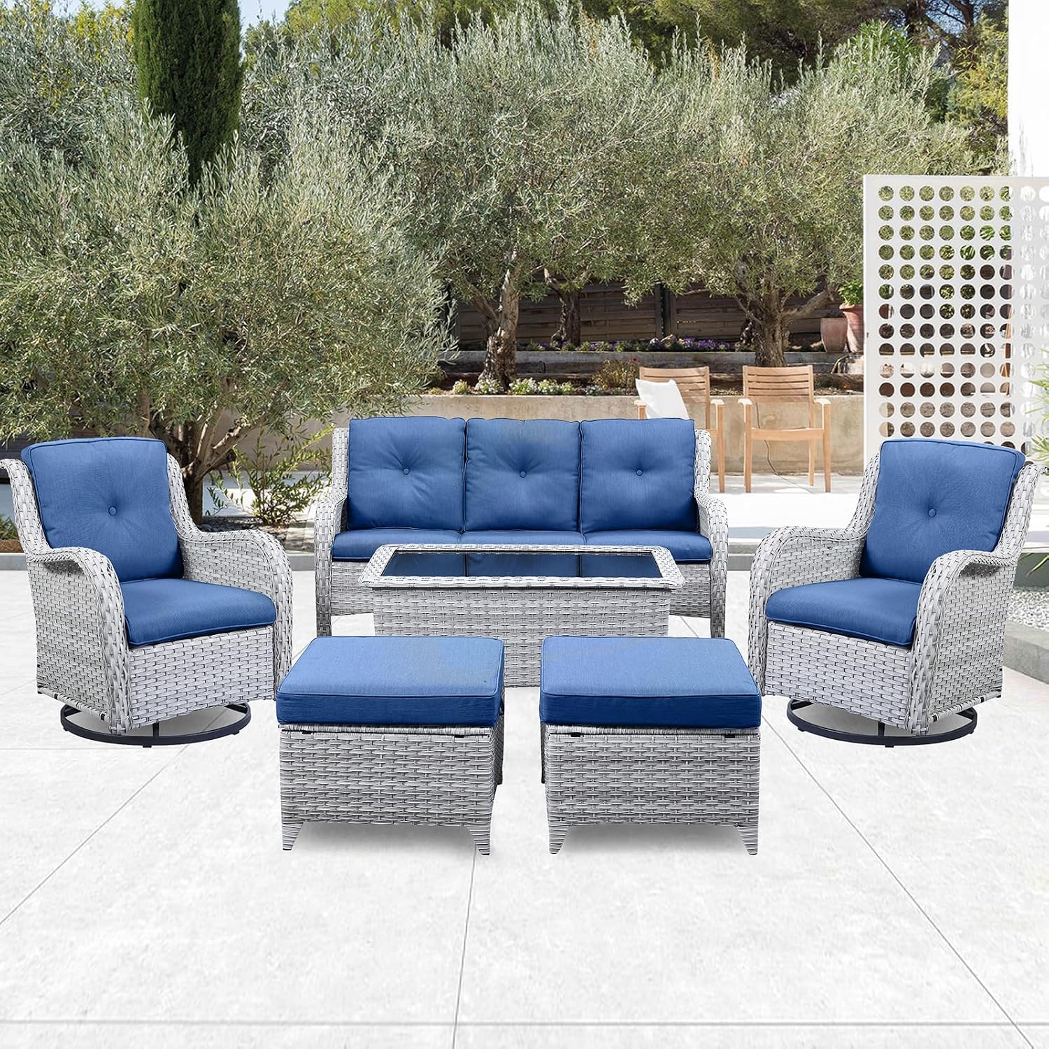 Belord Outdoor Furniture Ottoman Set of 2 Patio Seating Footstool All-Weather Rattan Wicker Ottoman Seat with Soft Cushions for Patio Furniture Set