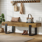 Solid Wooden Entryway Bench, 63" Farmhouse Indoor Shoe Bench with Metal Legs, Industrial Long End of Bed Stool with Seating for Entry, Hallway, Porch, Living Room, Mudroom, Easy Assembly