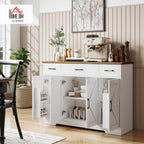 HOMCOM 47" Sideboard Buffet Cabinet, Farmhouse Credenza with Soft-Close Hinges, Coffee Bar Cabinet with Spice Racks, 3 Drawers and 3 Adjustable Shelves, White