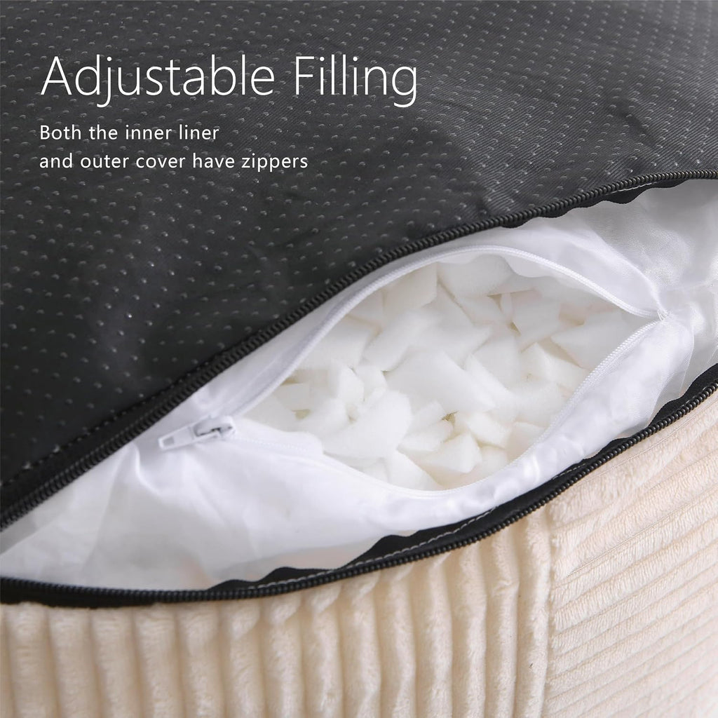Corduroy Pouf Ottoman Foot Rest, Square Floor Pouf with Removable Cover, Soft Foam-Filled Foot Stool with Non-Slip Bottom for Living Room, Bedroom & Lounge