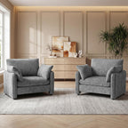 Elegant Oversized Accent Chair for Living Room, 42.1", Chenille, Gray | Modern Upholstered Piping Single Reading Armchair with Cushion Backrest and 2 Pillows for Bedroom, Office, Reception Area