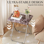 Folding TV Tray Table with Cup Holder, TV Dinner Table with Sturdy MDF Top, Eating Trays with Tablet Slot for Living Room, Bedroom, Sofa, 15 x 18.9 x 25.6 in (Black Marble, 2Pcs)