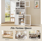 Merax 75" Tall Kitchen Pantry Storage Cabinet with Microwave Stand and Wine Rack, Pantry Storage Cabinet with 2 Pull Out Shelves and Glass Door, 35.4" W Coffee Bar Hutch for Dining Room,White