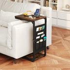 Wood Pedestal TV Trays for Eating on Couch Tables that Slide Under, Dinner Food Drink C Shaped End Sofa Side Table Stand, Small TV Tray Tables for Couches Over Recliner Chair Arm, Living Room ET-P-BR1