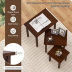Giantex Nesting Tables Set of 3, Farmhouse Stacking Side Table with Rubber Legs, Wooden Rectangle Accent End Table, Nesting Coffee Tables for Living Room Bedroom (Walnut)