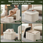 Homkdom Barrel Accent Chair with Storage Ottoman, Teddy Fleece Shell Back, Ergonomic Lumbar Support, Spring Foam Seat, 300 lbs, Reading Chair for Bedroom Living Room Home Office Creamy White