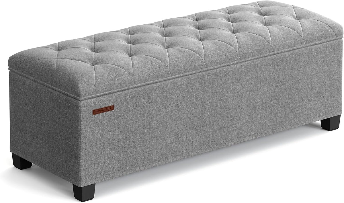 SONGMICS Storage Ottoman Bench, Foot Rest with Legs, Load up to 661.4 lb | End of Bed Bench, Storage Chest, 43.3 x 15.8 x 15.8 Inches, Dove Gray and Ink Black, MELISA Collection ULSF088G02