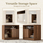 File Cabinet with Sliding Door, 32'' Fluted File Cabinet with Open Adjustable Shelves, Wood Filing Cabinet for Home Office, Black Walnut