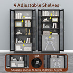 UNICOLY Lockable Display Cabinet with Glass Doors, Curio Cabinets with 4 Adjustable Shelves, Liquor Bookcase Bookshelf with Doors, Metal Storage Cabinet for Living Room Pantry, Black