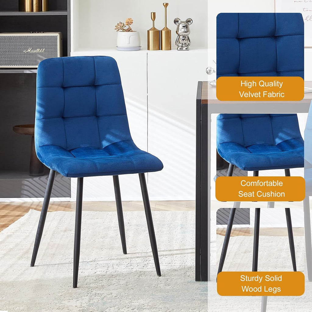 Dining Table Set for 4, Round Glass Kitchen Table with 4 Blue Highback Tufted Velvet Side Chairs, 5-Piece Modern Dining Room Set for Kitchen, Apartment, Small Spaces
