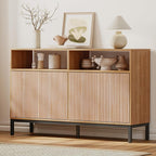 Mericonia Farmhouse Buffet Sideboard Cabinet with Storage, Fluted Coffee Bar with Doors and Adjustable Shelves, Modern Wood Console Cabinet for Kitchen, Livingroom (Fluted 4 Door, Natural)
