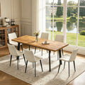 63"-78.7" Expandable Dining Room Table Set for 4-8 People, Walnut | Removable Extension Leaf, Durable MDF Rectangle Top, 6 Beige Sleek Faux Leather Chairs, Heavy Duty Modern Kitchen Table Set