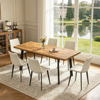 63"-78.7" Expandable Dining Room Table Set for 4-8 People, Walnut | Removable Extension Leaf, Durable MDF Rectangle Top, 6 Beige Sleek Faux Leather Chairs, Heavy Duty Modern Kitchen Table Set