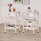 VECELO End Side Table Night Stand Set of 2,X-Design with Storage Shelf for Bedroom,Living Room,White