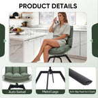Swivel Dining Chairs Set of 6, Mid-Century Modern Chairs with Linen Fabric, High Back with High-Density Stuffed PP Cotton & Automatic Swivel Metal Legs, Suitable for Kitchen & Living Room(Green)