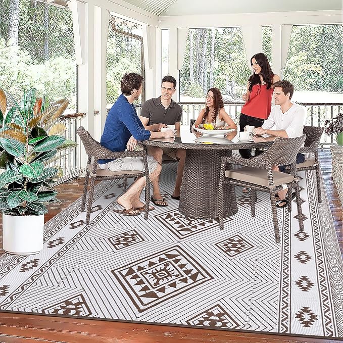 HiiARug Outdoor Rug for Patios Clearance 9'x12' Outdoor Plastic Straw Rug Waterproof Patio Camping Rug Reversible RV Mat Outdoor Area Rugs for Outdoors, RV, Patio, Backyard, Deck, Camping