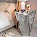 IKIFLY Mirrored Nightstand with Large Square Tabletop, Silver End Table with Crushed Diamonds, Modern Accent Beside Table for Living Room, Bedroom and Office